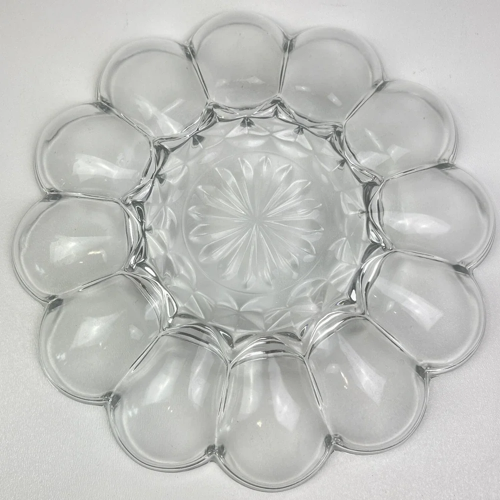 Vintage Anchor Hocking Fairfield Clear Deviled Egg Serving Dish Plate Platter